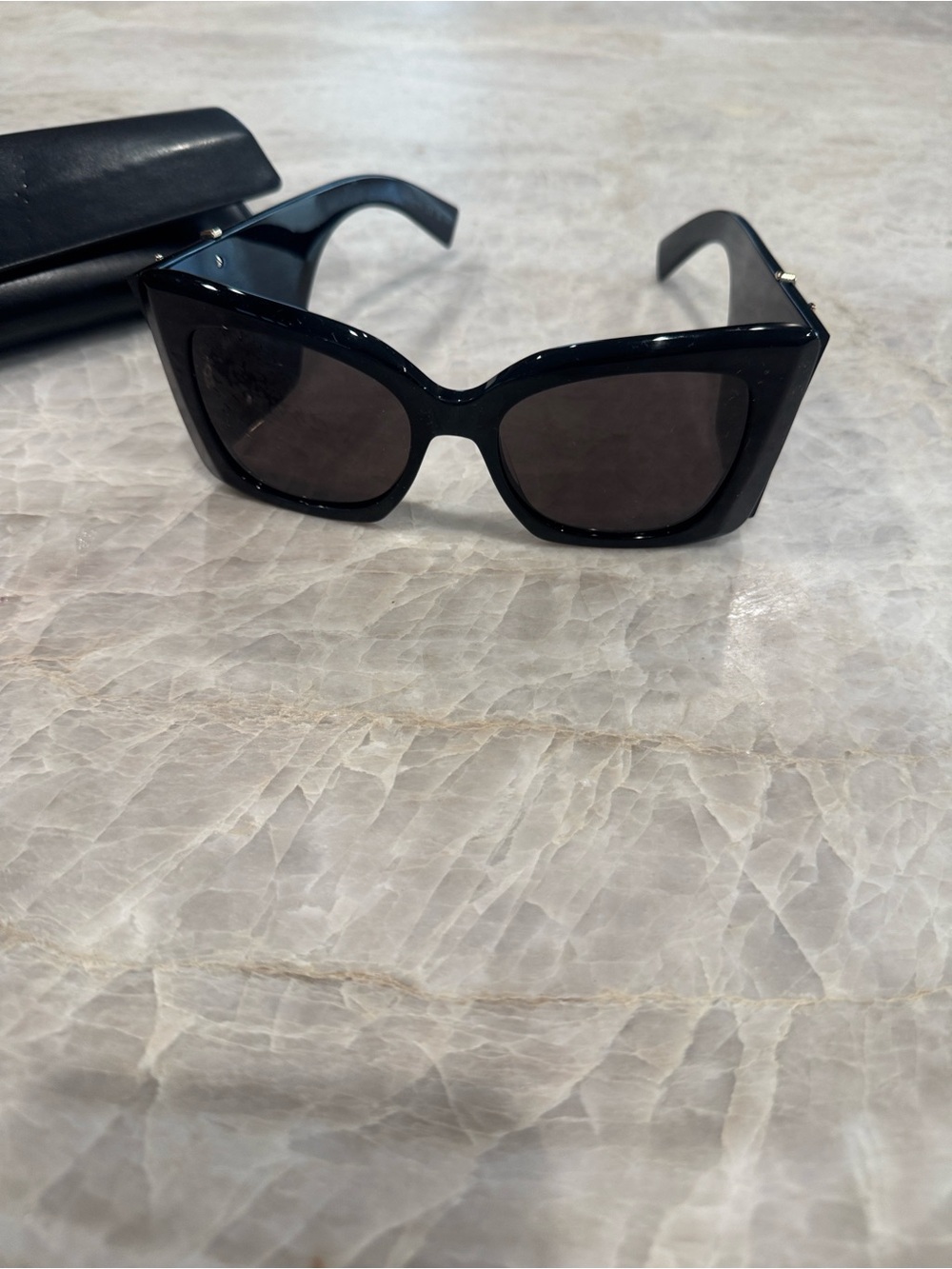 Saint Laurent Black Cat-Eye Sunglasses with Gold YSL Accent